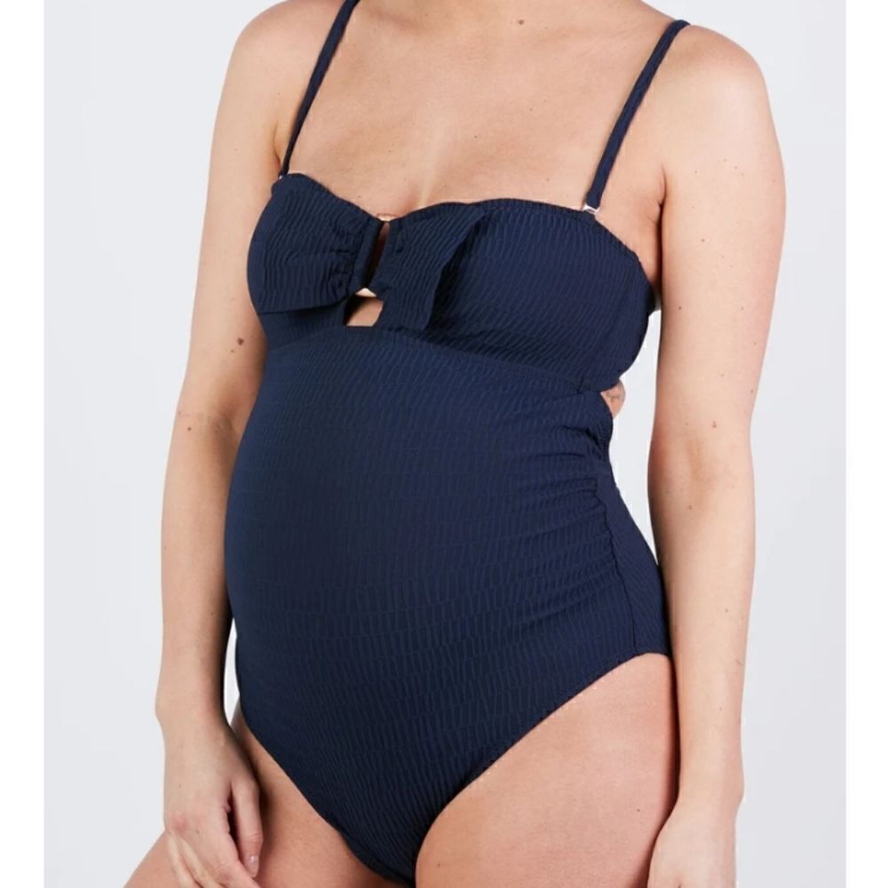 Cache Coeur navy blue Bamboo ribbed 1 piece maternity swimsuit size XS NWT